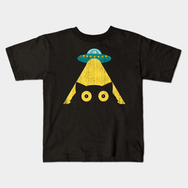 alien abduct cat- funny black cat ufo Kids T-Shirt by teemarket